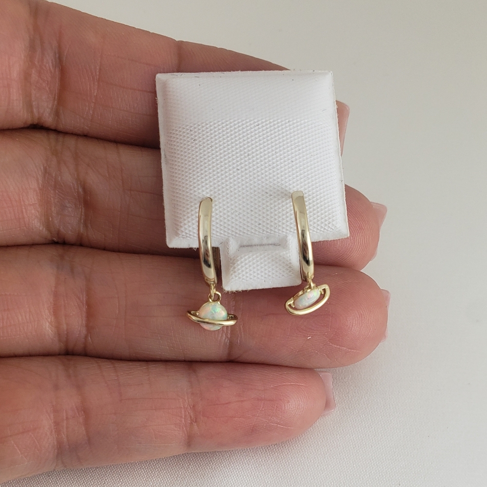 925 Sterling Silver 14k Gold Plated Opal Huggie Hoop Earrings 10mm